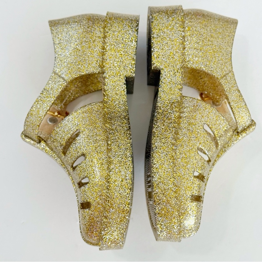 MINI MELISSA GLITTER GOLD CAGE MARY JANE JELLY SHOES - Picture 2 of 4